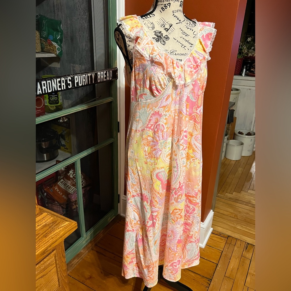 Ralph Lauren Paisley Sleeveless Nightgown Cotton Lace- Maxi Length 💕 NWOT! - Picture 2 of 13